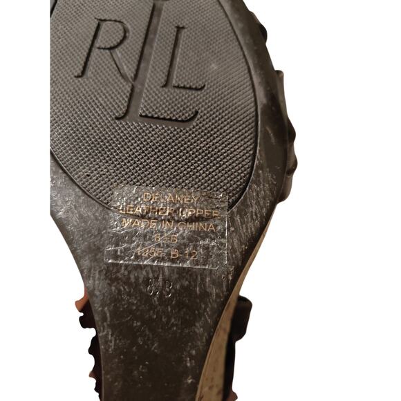 Lauren Ralph Lauren Brown Woven Leather Cork Wedge Sandal Size 8.5 Boho Western - Picture 6 of 7